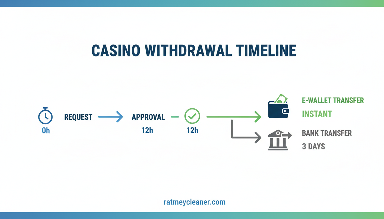 Infografika pokazująca oś czasu procesu wypłaty w Verde Casino