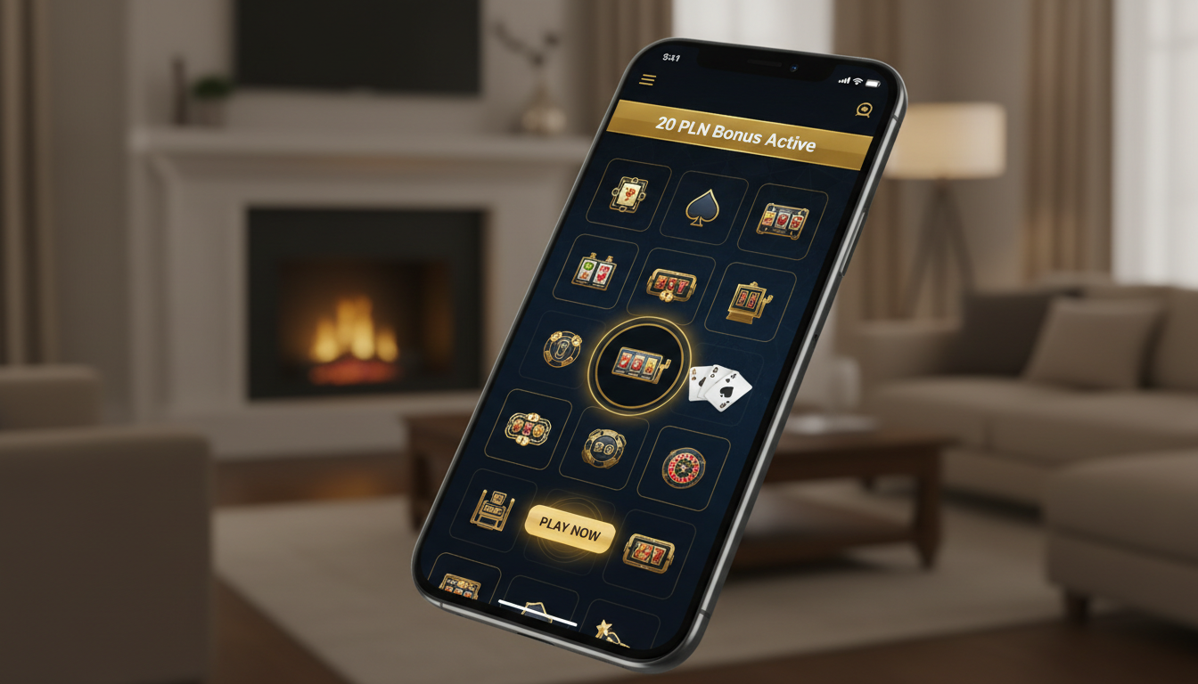 Smartfon wyświetlający powiadomienie o bonusie 20 zł w polskim kasynie