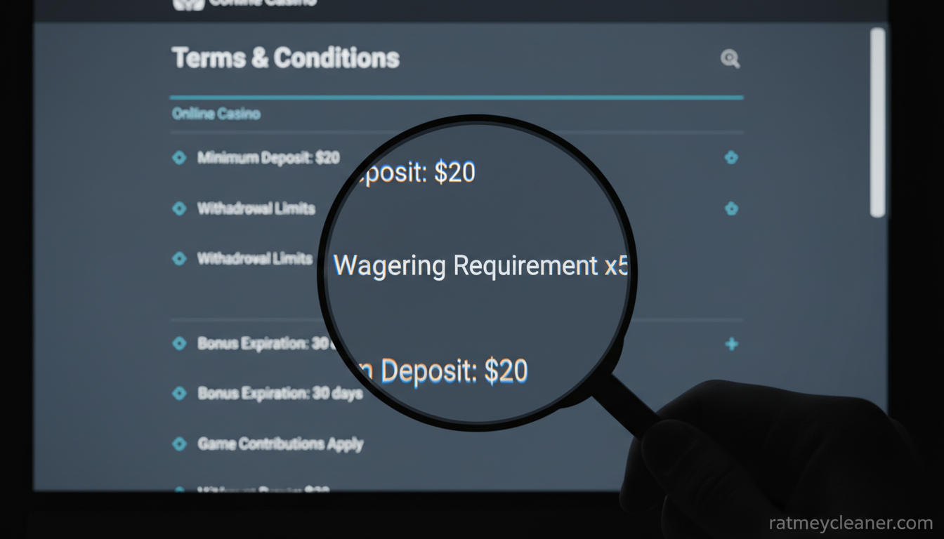 Zbliżenie na regulamin kasyna z podkreślonymi punktami dotyczącymi wageringu dla bonusu 70 PLN