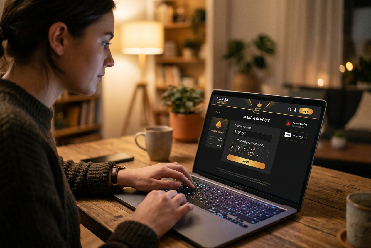 Gracz wpisujący kod BLIK w panelu płatności kasyna online na laptopie